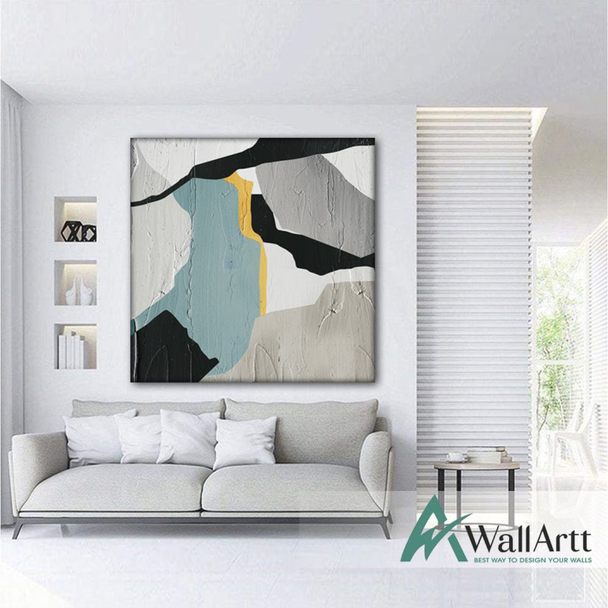 Abstract Blue Black II Textured Partial Oil Painting