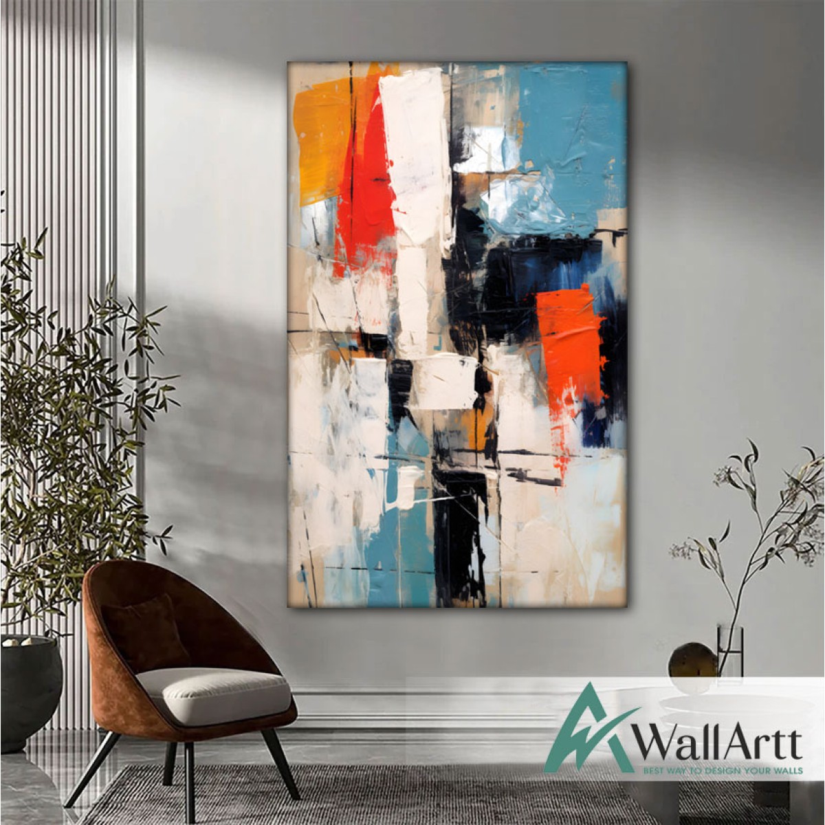 Orange Blue Abstract III Textured Partial Oil Painting
