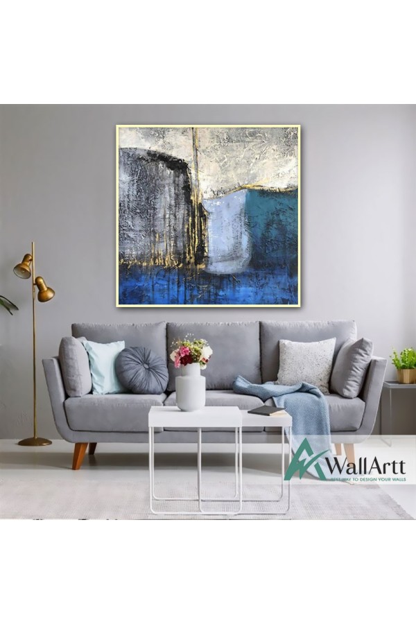 Blue Shades with Gold Foil Textured Partial Oil Painting