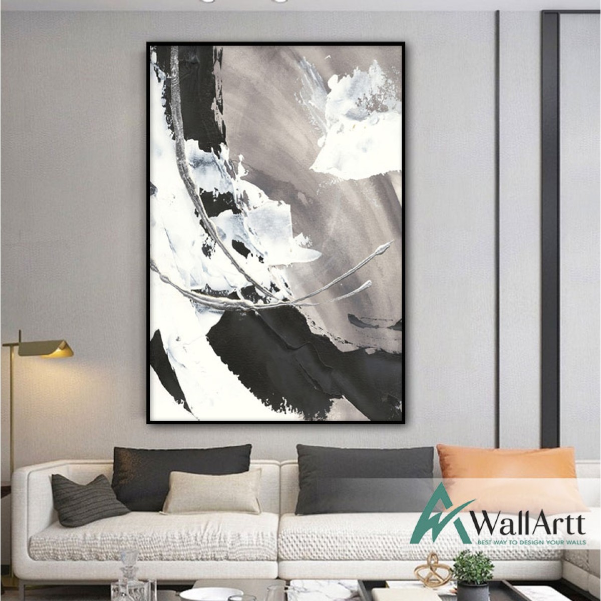 Silver with Black n White Textured Partial Oil Painting