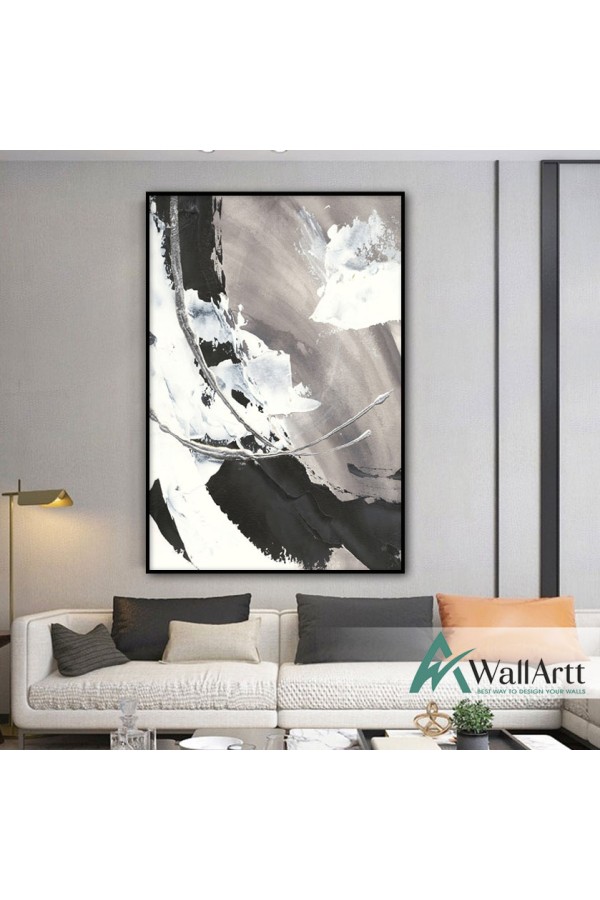 Silver with Black n White Textured Partial Oil Painting