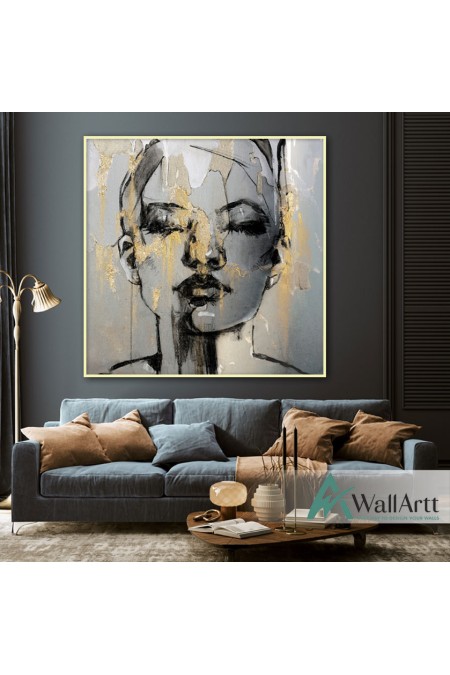 Abstract Woman with Gold Foil Textured Partial Oil Painting