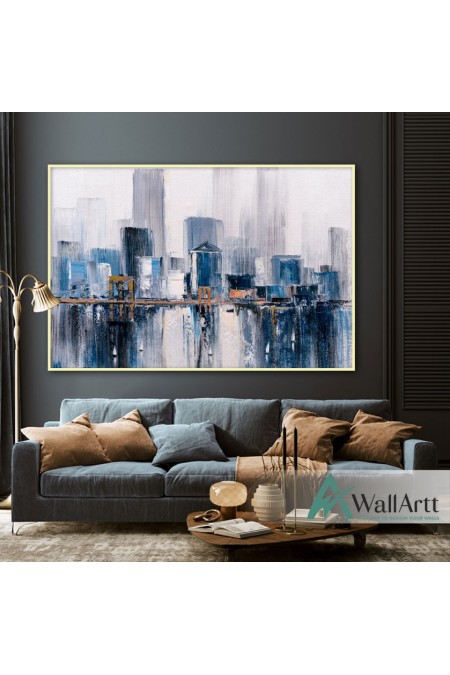 Blue City Textured Partial Oil Painting