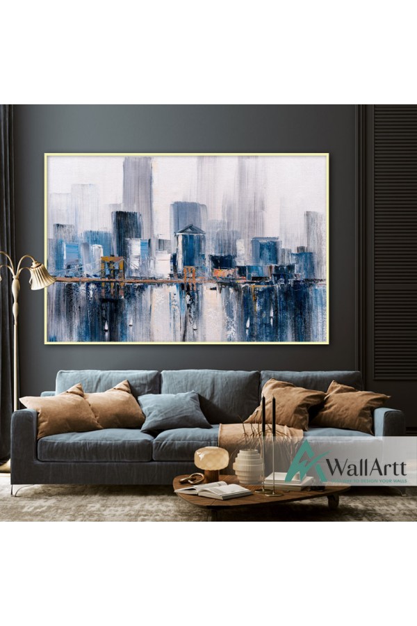 Blue City Textured Partial Oil Painting