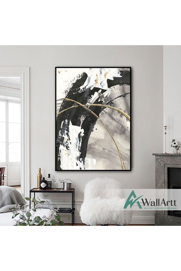 Gold with Black n White III Textured Partial Oil Painting