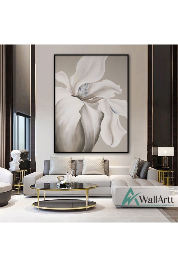 Beige Flower Textured Partial Oil Painting