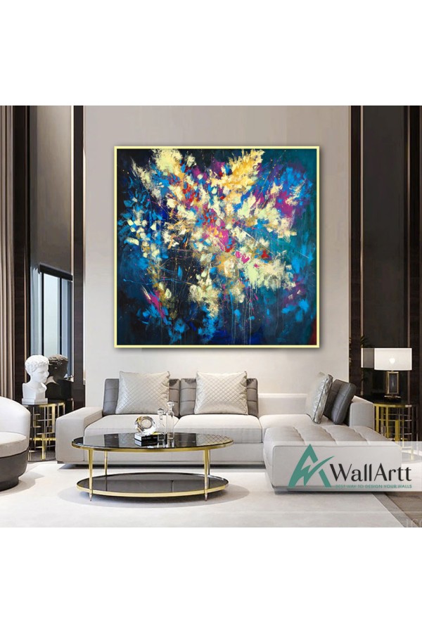Blue leaves Textured Partial Oil Painting