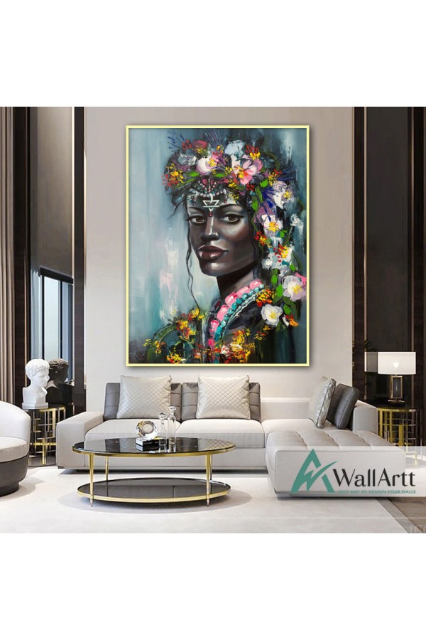 Colorful Flower Woman Textured Partial Oil Painting