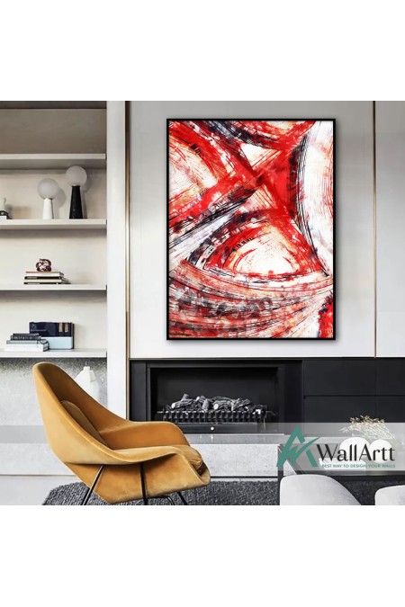 Red Brush Strokes Textured Partial Oil Painting