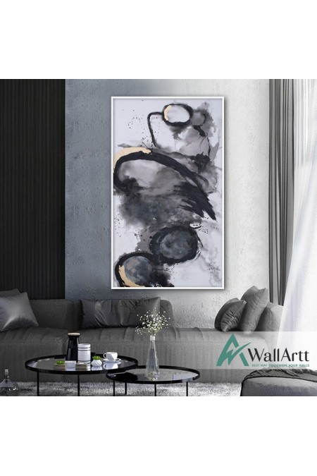 Black Circles II Textured Partial Oil Painting