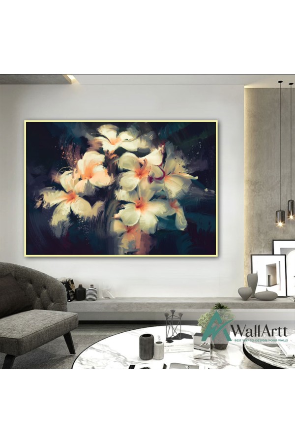 White Orange Flowers Textured Partial Oil Painting