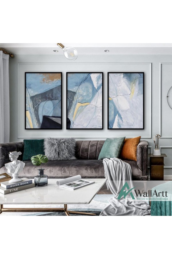 Blue Rock 3 Piece Textured Partial Oil Painting