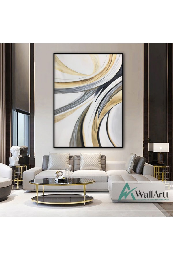 Abstract Beige Waves Textured Partial Oil Painting
