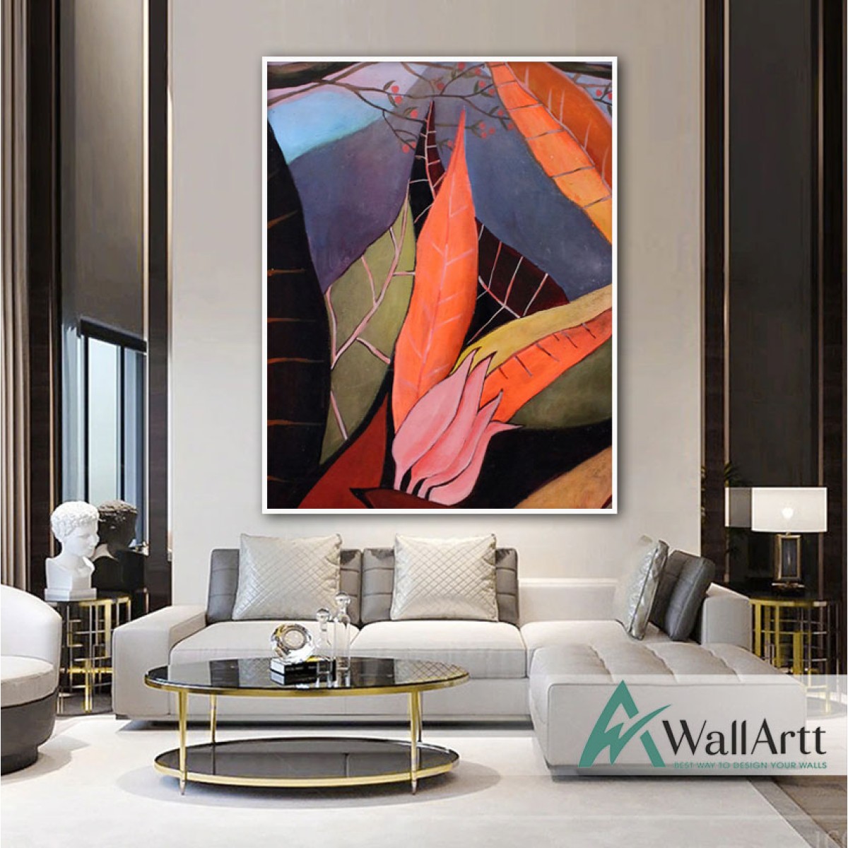 Abstract Colorful leaves Textured Partial Oil Painting
