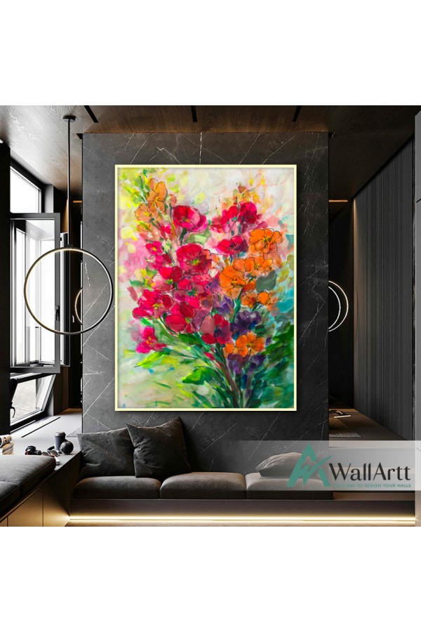 Red Orange Flowers Textured Partial Oil Painting
