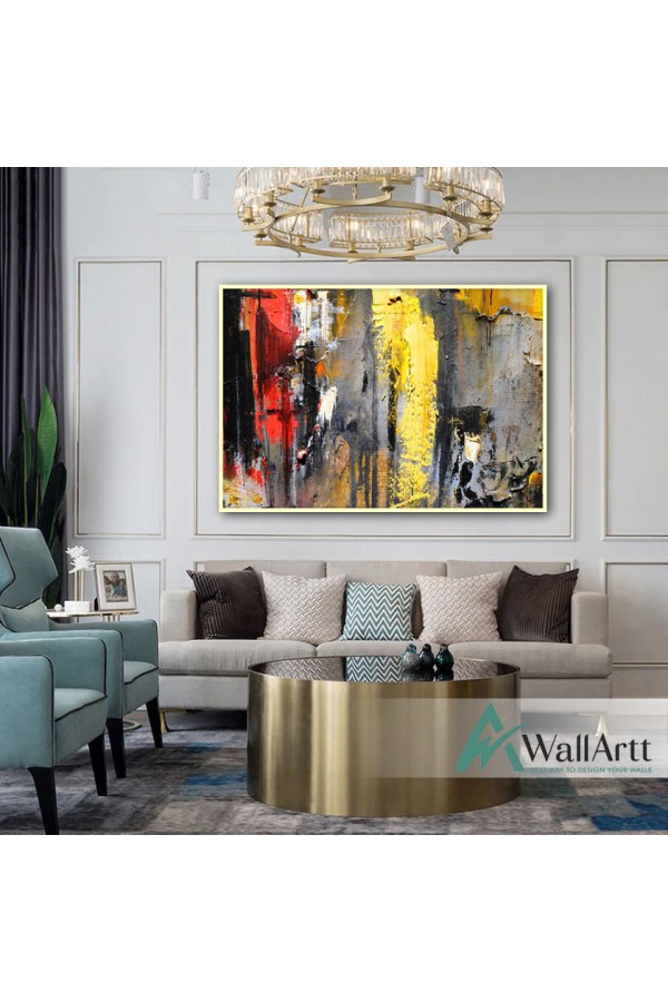 Yellow on Grey Textured Partial Oil Painting