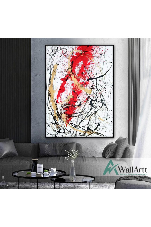 Red Beige Doodles Textured Partial Oil Painting