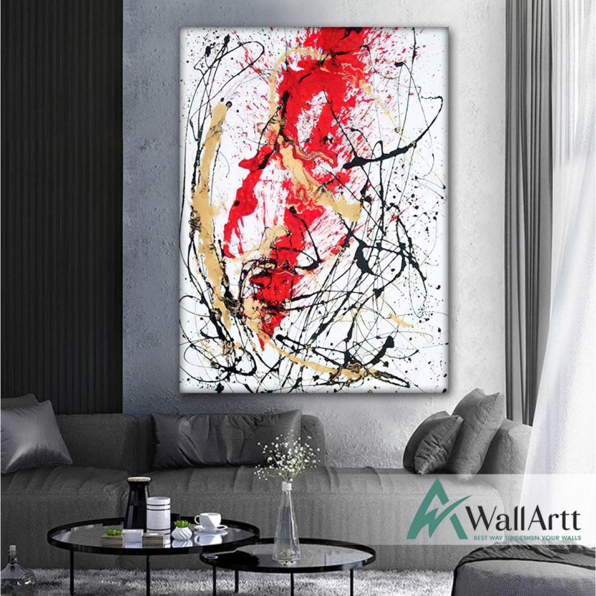 Red Beige Doodles Textured Partial Oil Painting
