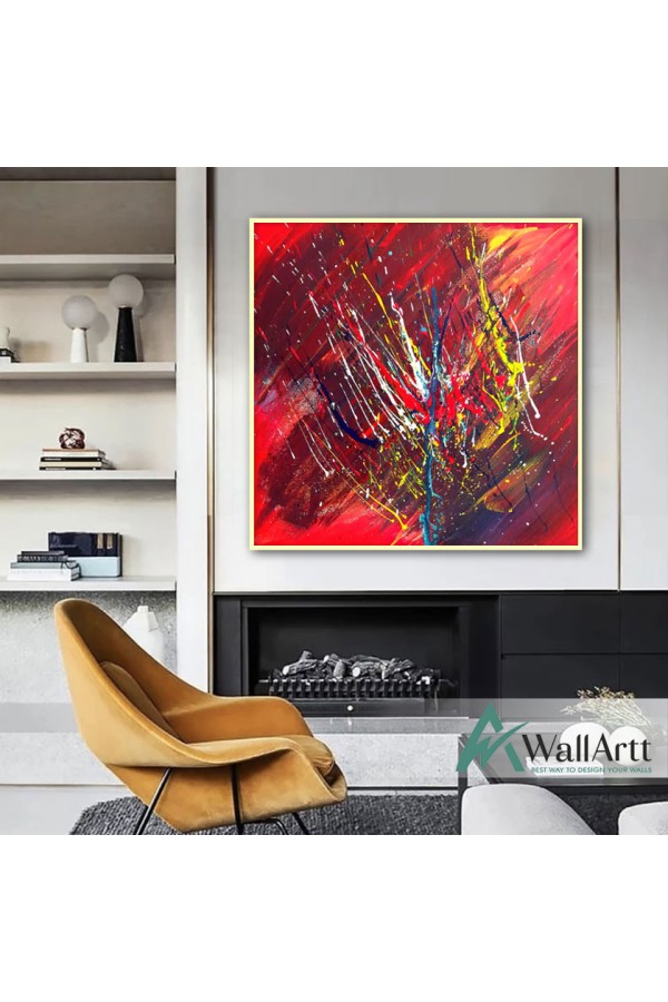 Colours on Red Textured Partial Oil Painting