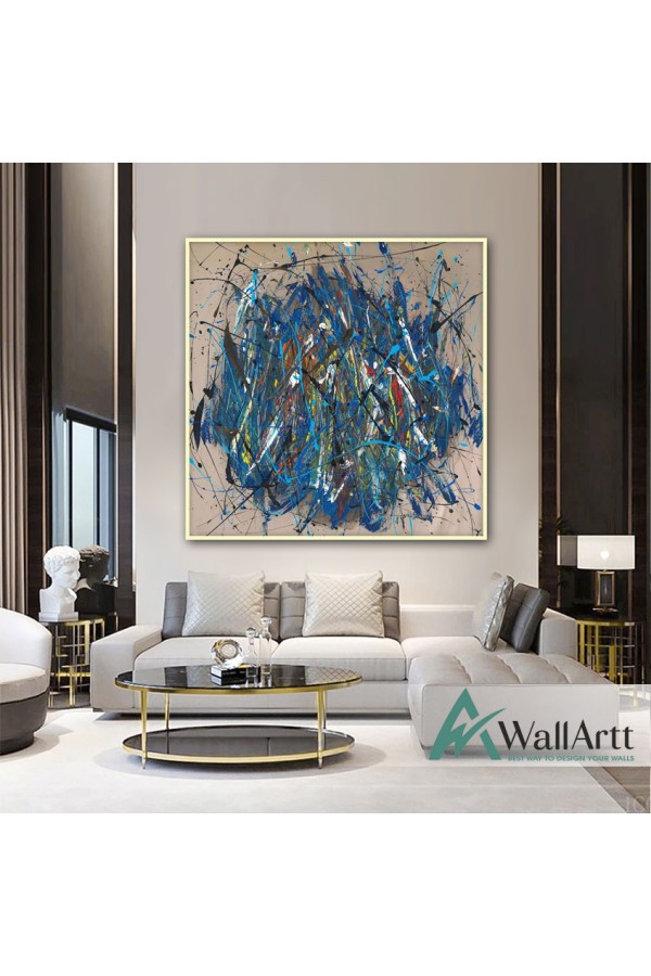 Mad Blue Abstract Textured Partial Oil Painting