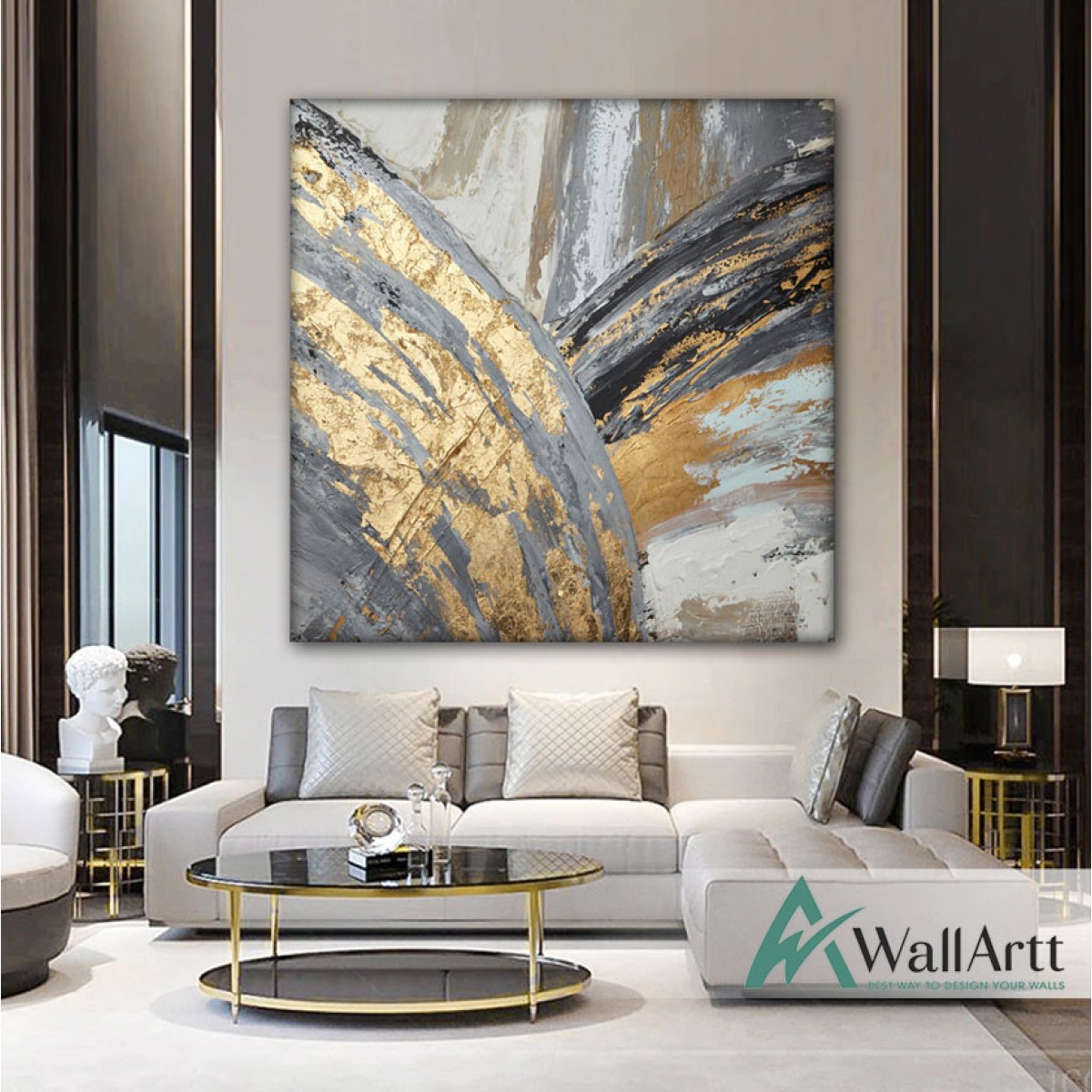 Gold Waterfall Textured Partial Oil Painting