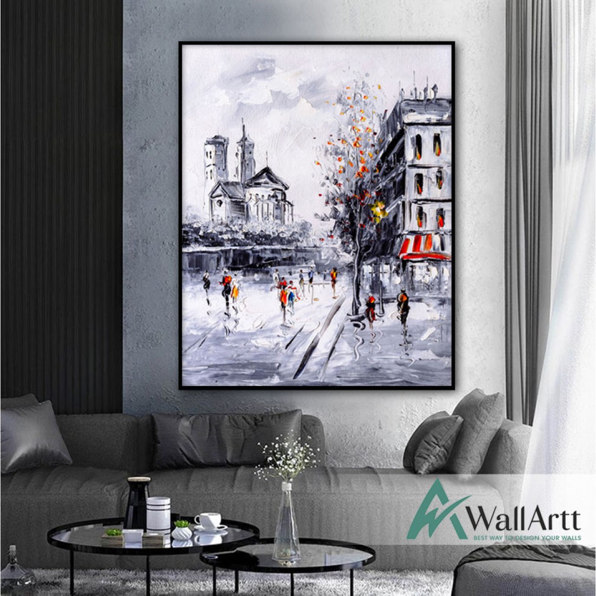 Black n White City View Textured Partial Oil Painting