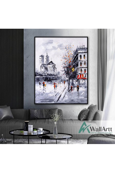 Black n White City View Textured Partial Oil Painting