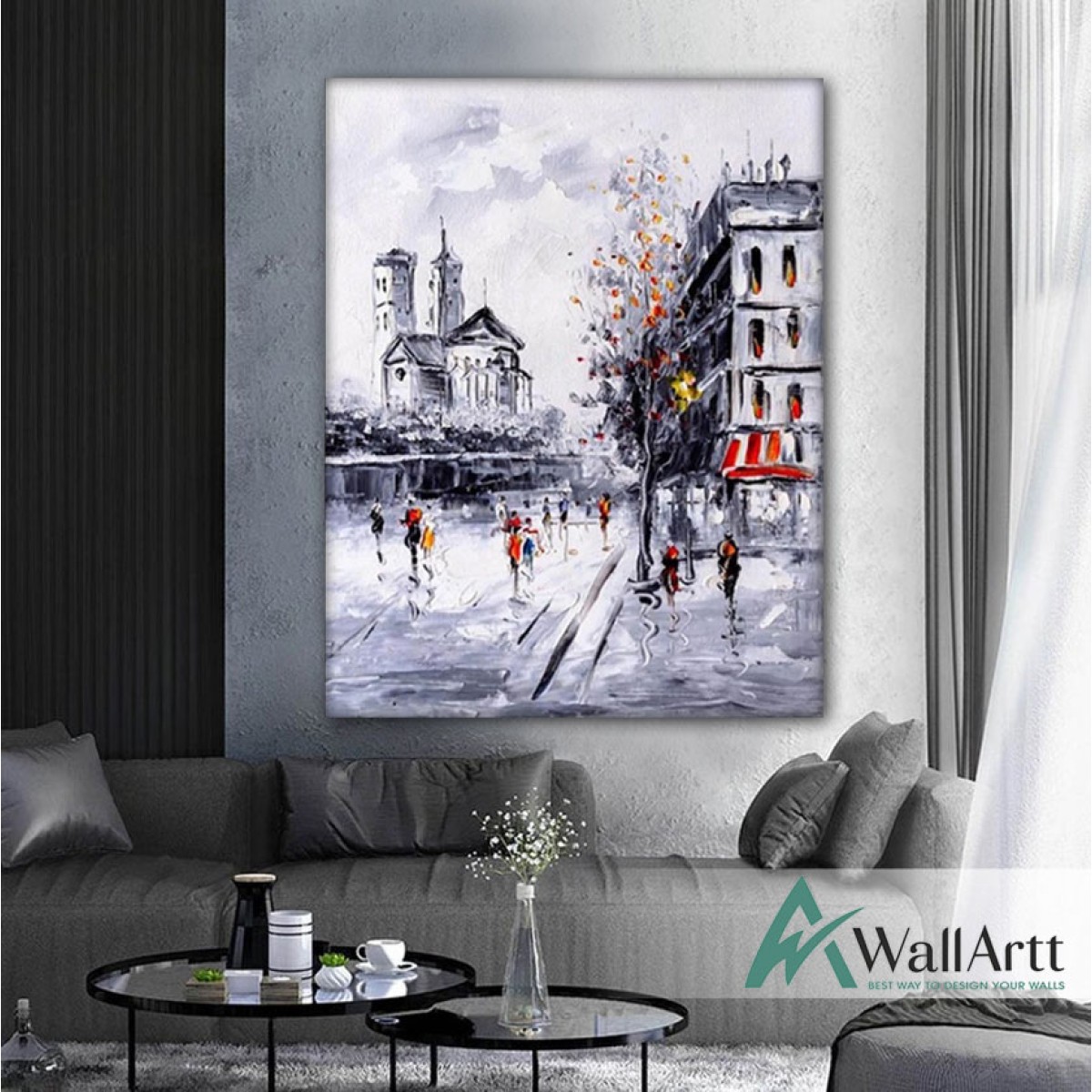 Black n White City View Textured Partial Oil Painting