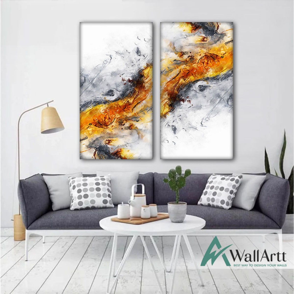Orange lava 2 Piece Textured Partial Oil Painting