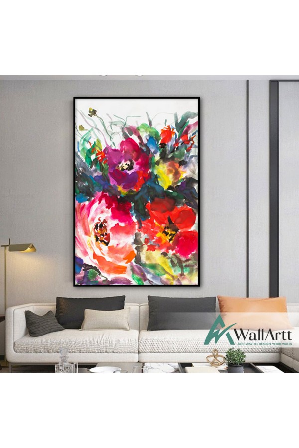 Big Red Flowers Textured Partial Oil Painting