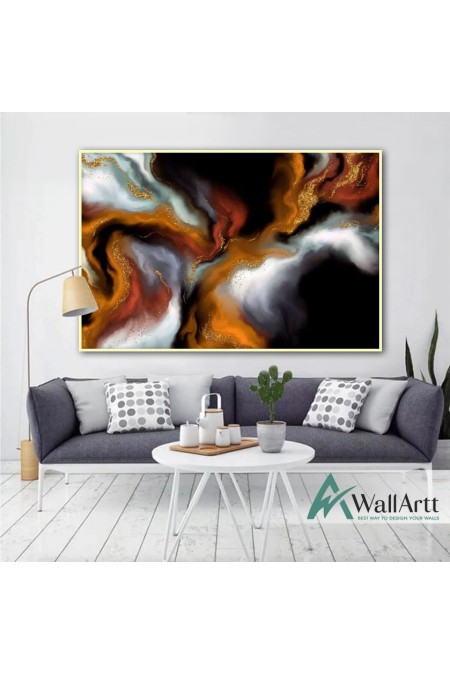 Orange Flame with Gold Textured Partial Oil Painting