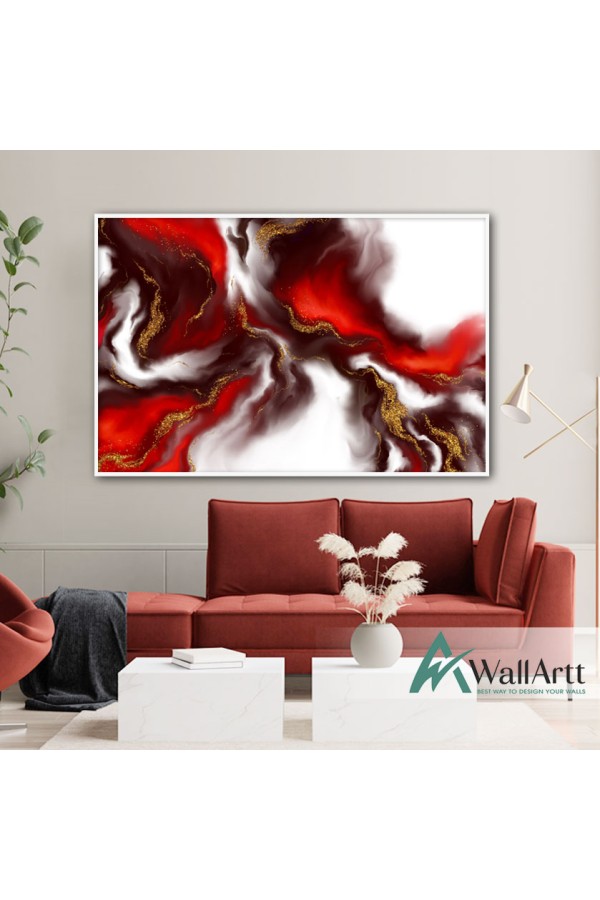 Red Flame with Gold Textured Partial Oil Painting