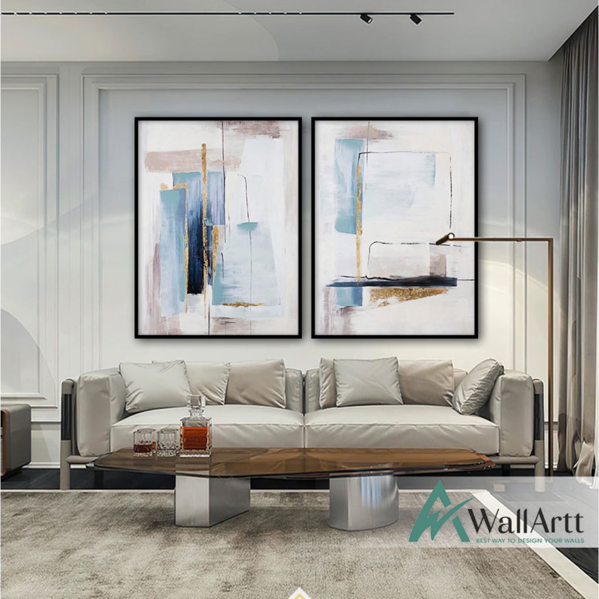 Softer Blue 2 Piece Textured Partial Oil Painting