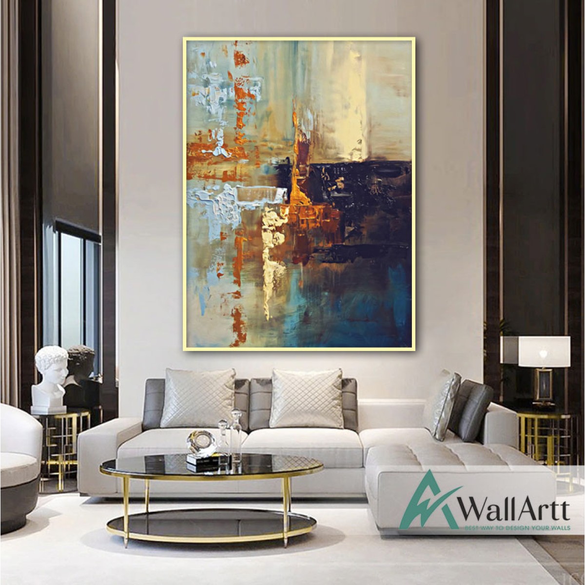 Orange Blue Abstract Textured Partial Oil Painting
