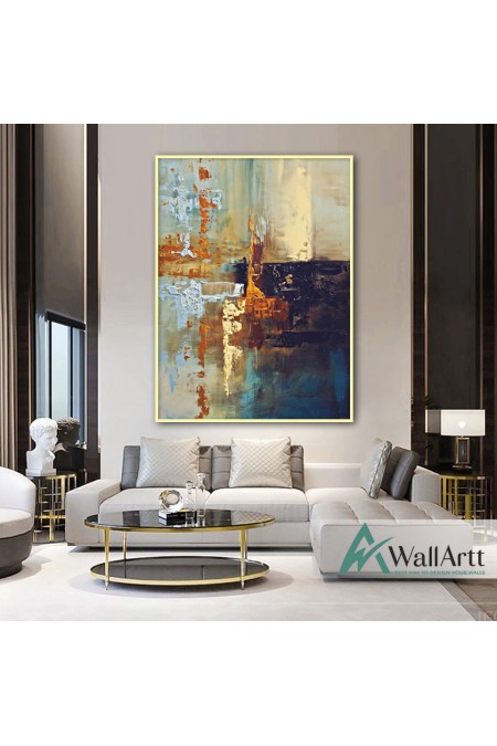 Orange Blue Abstract Textured Partial Oil Painting