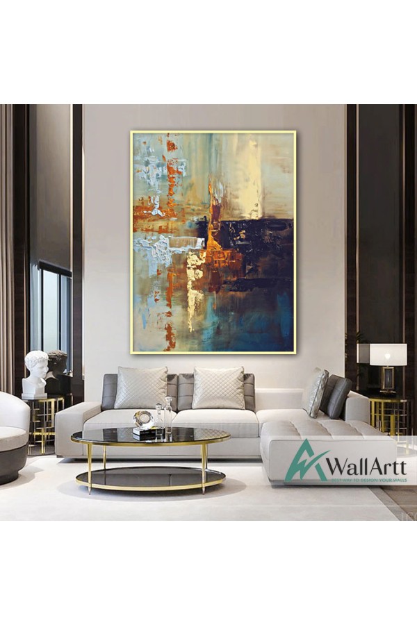 Orange Blue Abstract Textured Partial Oil Painting