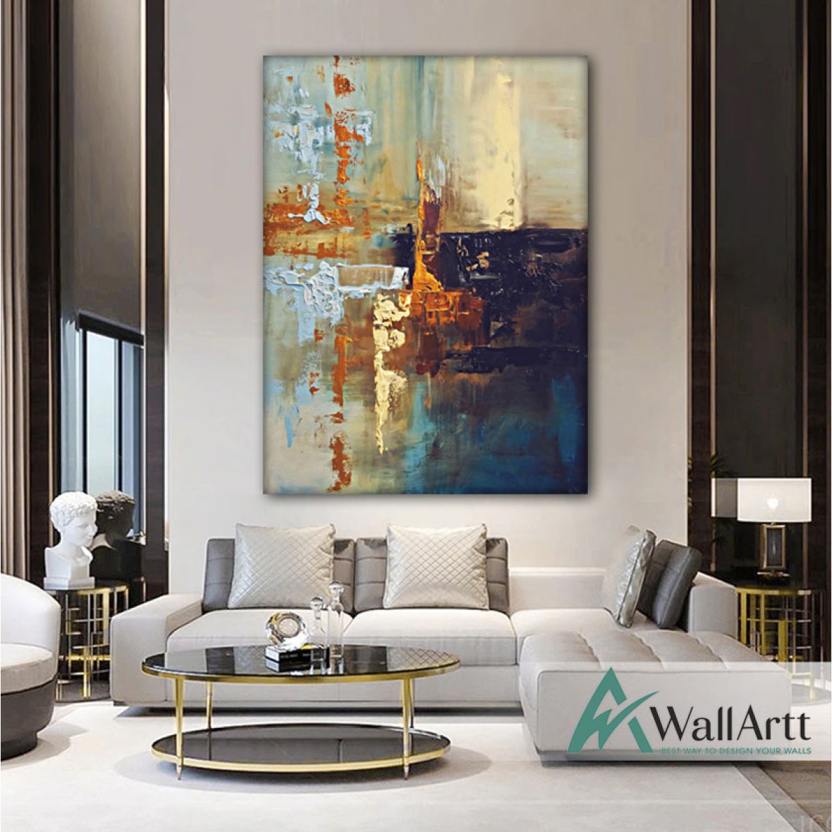 Orange Blue Abstract Textured Partial Oil Painting