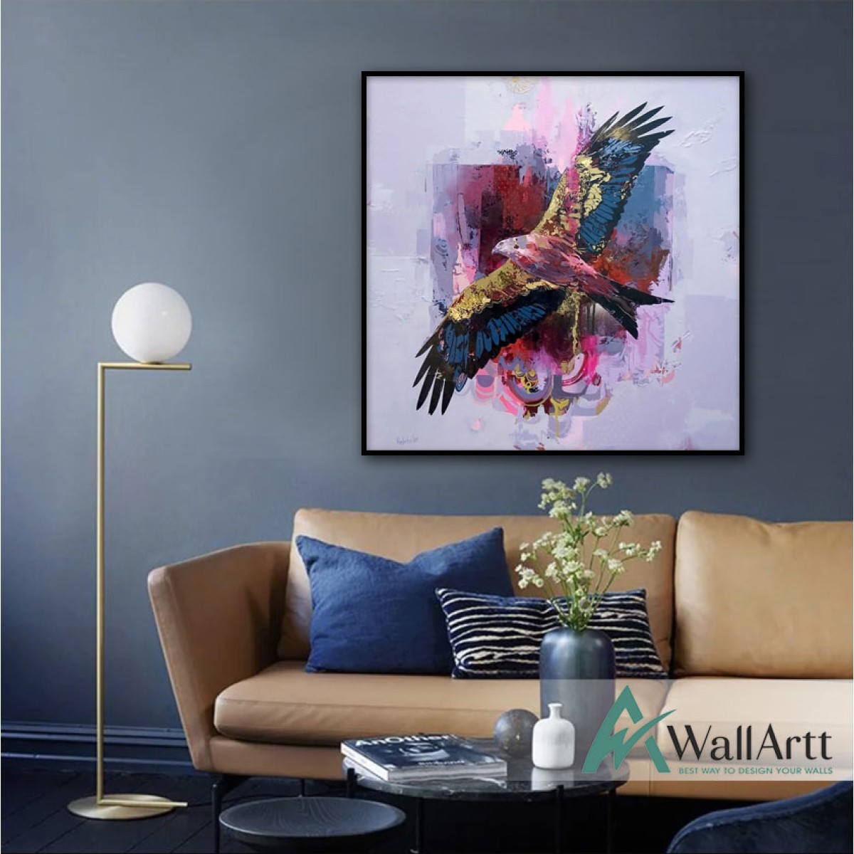 Abstract Bird with Gold Wings Textured Partial Oil Painting