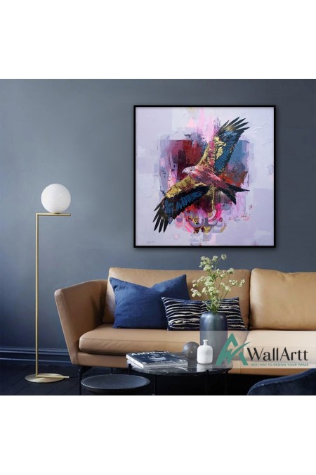 Abstract Bird with Gold Wings Textured Partial Oil Painting