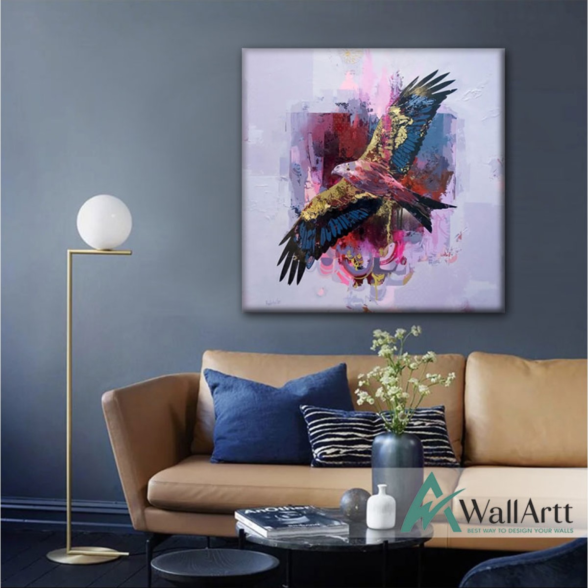 Abstract Bird with Gold Wings Textured Partial Oil Painting