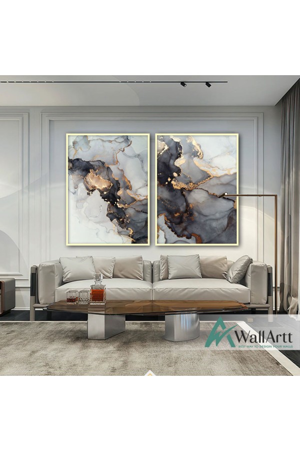 Gold Marble with Gold Foil 2 Piece Textured Partial Oil Painting