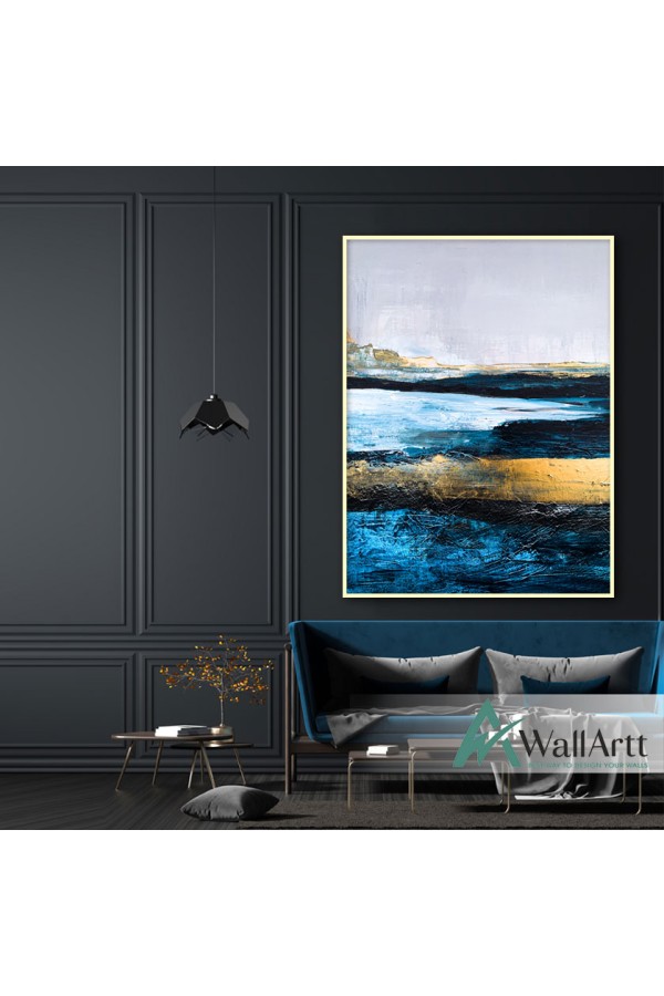 Blue Gold Abstract Textured Partial Oil Painting