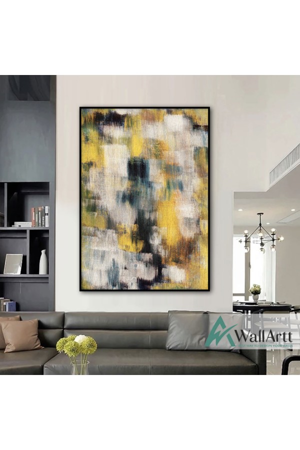 Yellow Abstract Textured Partial Oil Painting