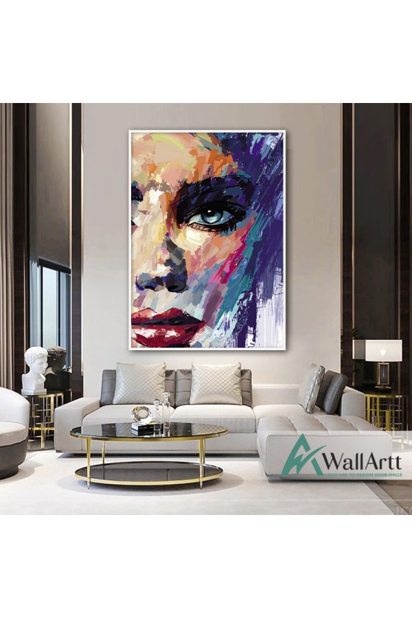 Blue Eyes Red Lips Textured Partial Oil Painting