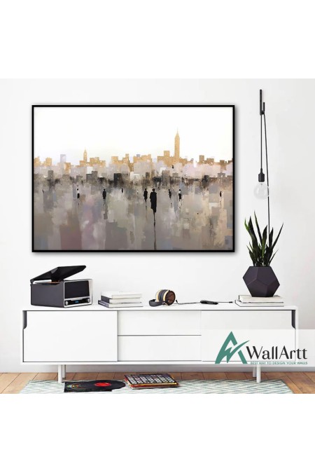 Abstract City n Life Textured Partial Oil Painting