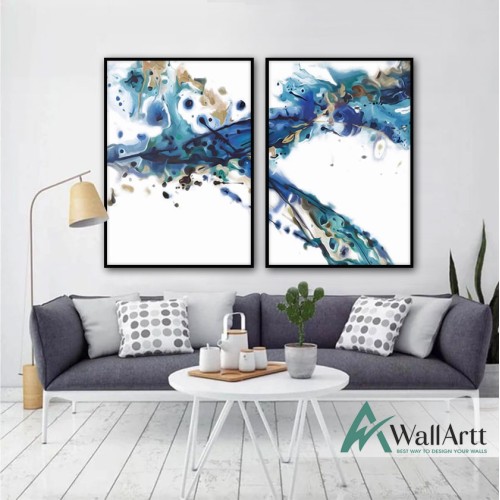 Blue Watercolor Textured Partial Oil Painting