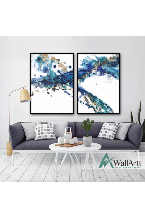 Blue Watercolor Textured Partial Oil Painting