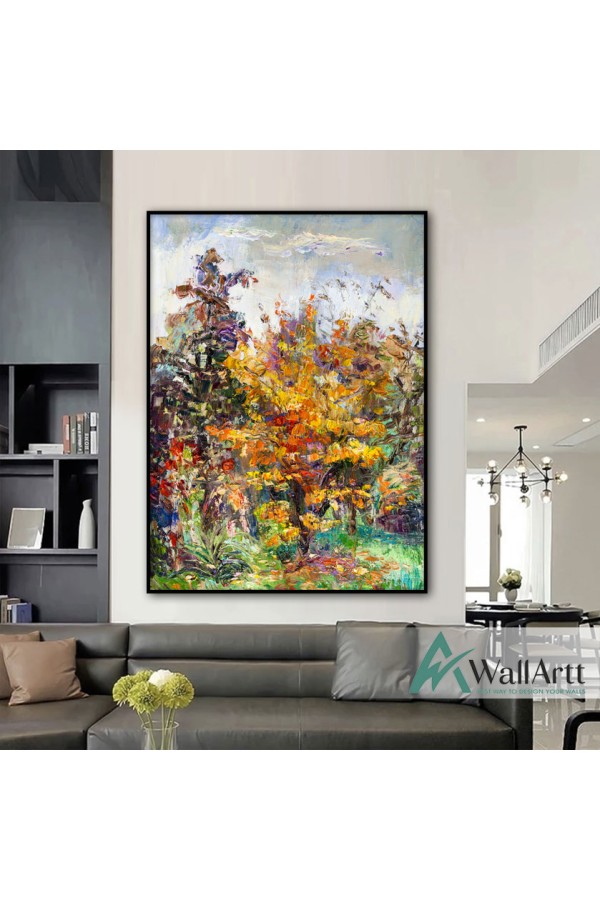 Abstract Orange Flowers Textured Partial Oil Painting