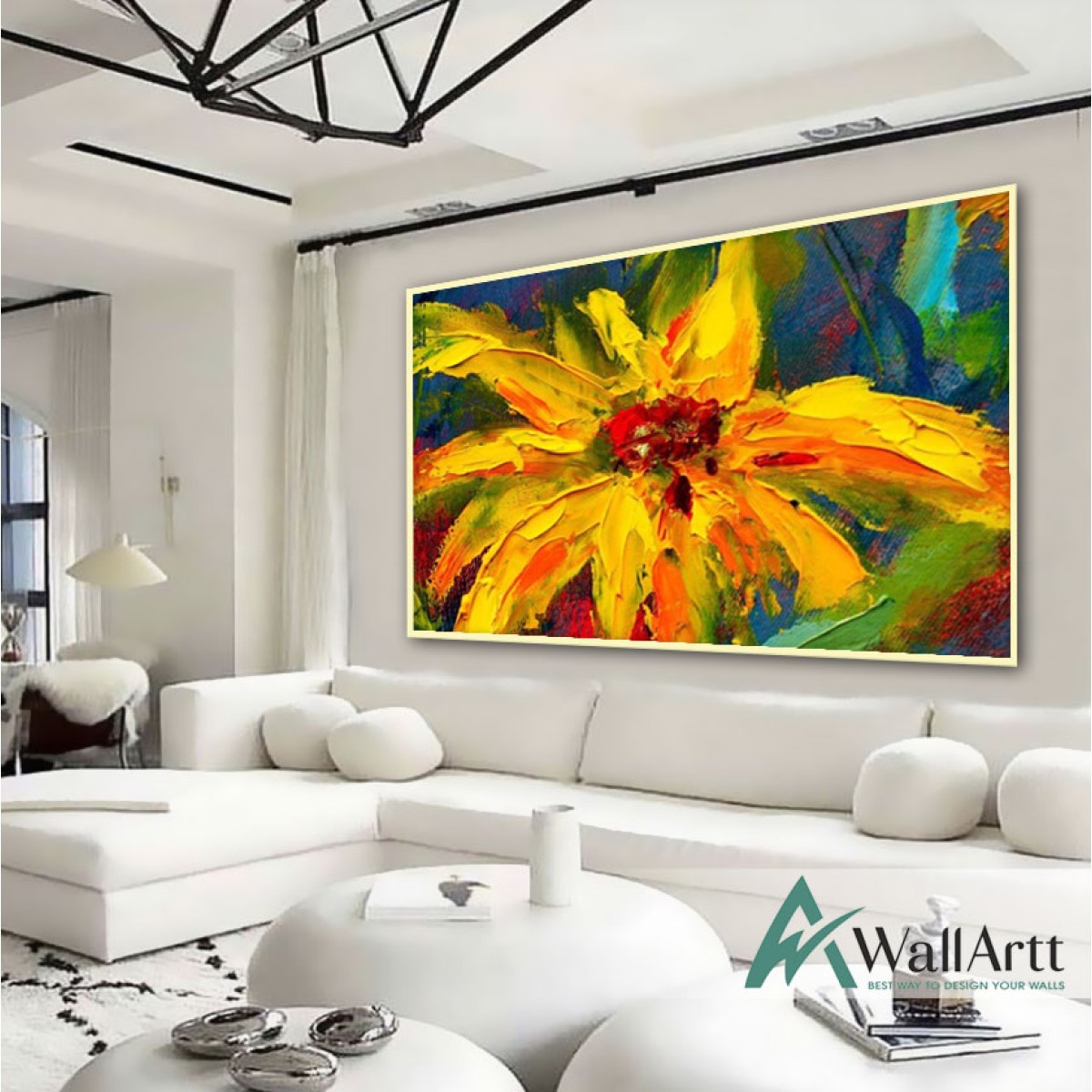 Abstract Yellow Flower Textured Partial Oil Painting