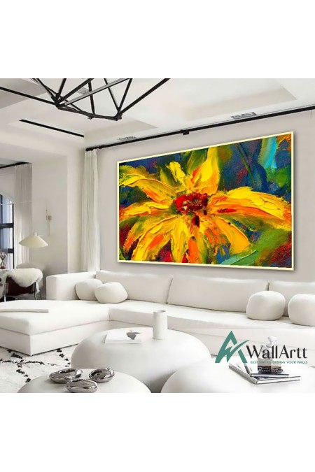 Abstract Yellow Flower Textured Partial Oil Painting